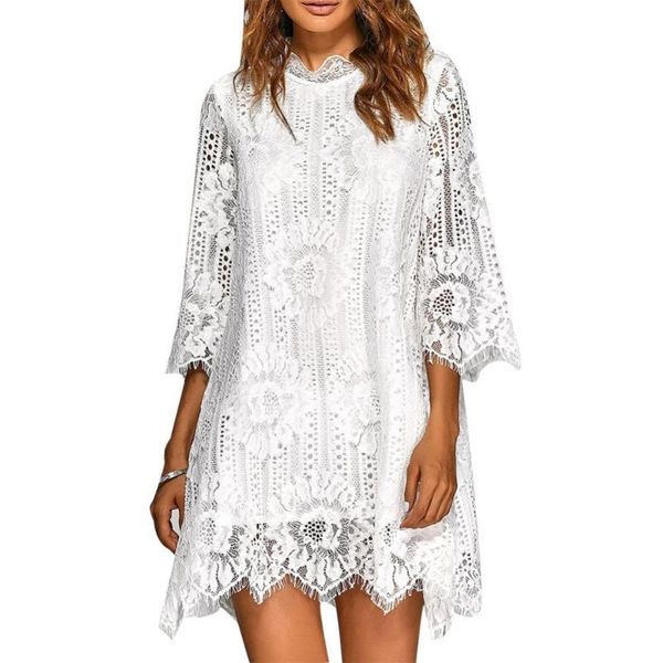 casual dresses plus size summer fashion women clothing 3/4 sleeve loose irregular hem plain openwork lace lady party mini dress, Black;gray
casual dresses plus size summer fashion women clothing 3/4 sleeve loose irregular hem plain openwork lace lady party mini dress, Black;gray