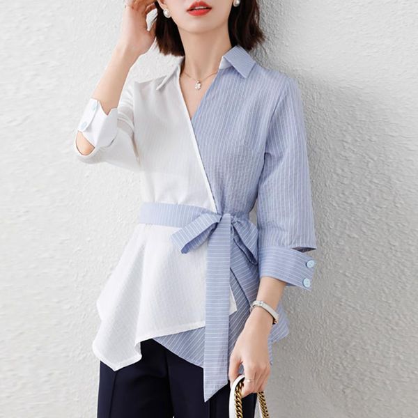 women's blouses & shirts irregular blouse women casual striped female loose blusas 2021 summer ladies office, White
women's blouses & shirts irregular blouse women casual striped female loose blusas 2021 summer ladies office, White