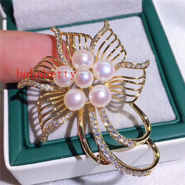 pins, brooches wholesale luxuriant austria zircon inlay plated 5-6 fw white pearl brooch scarf clips breastpin, Gray
