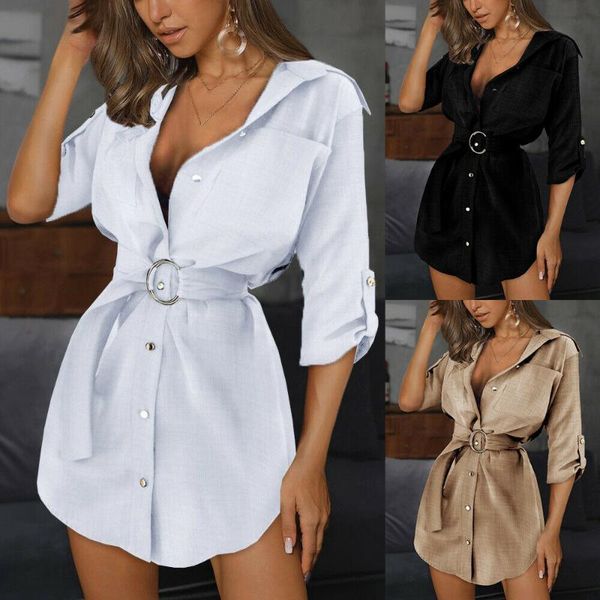 est women belt long sleeve mini dress ol ladies casual work plain shirt blouse dresses, Black;gray
est women belt long sleeve mini dress ol ladies casual work plain shirt blouse dresses, Black;gray