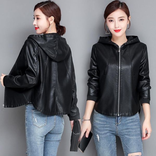 haining leather jacket women's short 2021 spring and autumn korean loose hooded jackets, Black;brown
haining leather jacket women's short 2021 spring and autumn korean loose hooded jackets, Black;brown