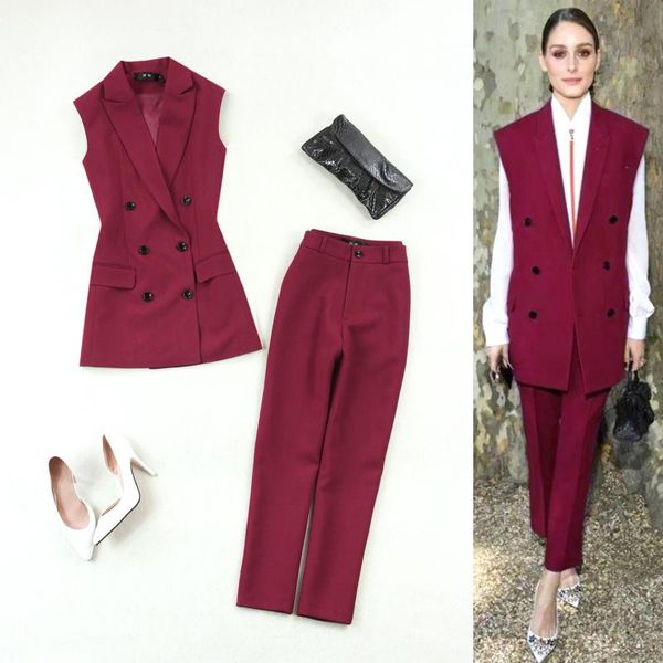 two piece dress women's suit style temperament wine red western collar vest +9 points small straight pants ol professional 2 set women, White
two piece dress women's suit style temperament wine red western collar vest +9 points small straight pants ol professional 2 set women, White