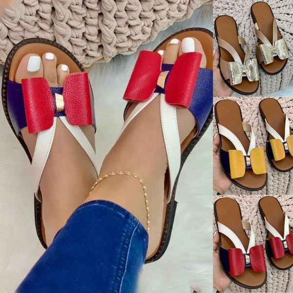 women's slippers ladies summer fashion casual flat color blocking bowknot large size sandals and beach shoes mujer d30#, Black
women's slippers ladies summer fashion casual flat color blocking bowknot large size sandals and beach shoes mujer d30#, Black