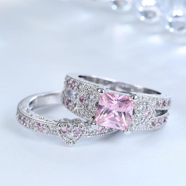 sui bao princs finger heart red engagement two piece set ring, Silver 
sui bao princs finger heart red engagement two piece set ring, Silver