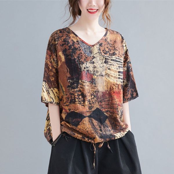 women cotton linen casual t-shirts new arrival summer vintage style v-neck print loose comfortable female tees s3642 210412, White
women cotton linen casual t-shirts new arrival summer vintage style v-neck print loose comfortable female tees s3642 210412, White