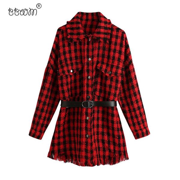 women's jackets tide women vogue with belt plaid tweed jacket vintage long sleeve frayed tassel coat female chic outerwear, Black;brown
women's jackets tide women vogue with belt plaid tweed jacket vintage long sleeve frayed tassel coat female chic outerwear, Black;brown