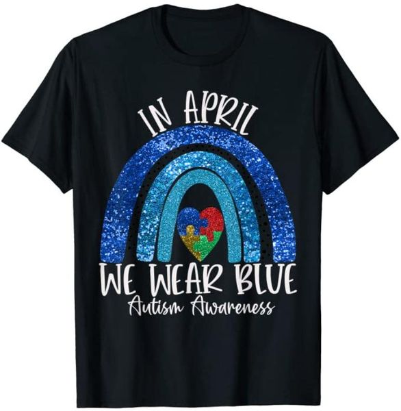 autism rainbow in april we wear blue autism awareness month t-shirt mom dad gift, White;black
autism rainbow in april we wear blue autism awareness month t-shirt mom dad gift, White;black