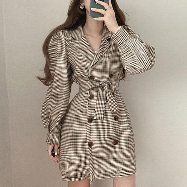 casual dresses korean one-piece fashion dress spring autumn women's clothing lapel check double breasted puff sleeve midi u679, Black;gray
casual dresses korean one-piece fashion dress spring autumn women's clothing lapel check double breasted puff sleeve midi u679, Black;gray