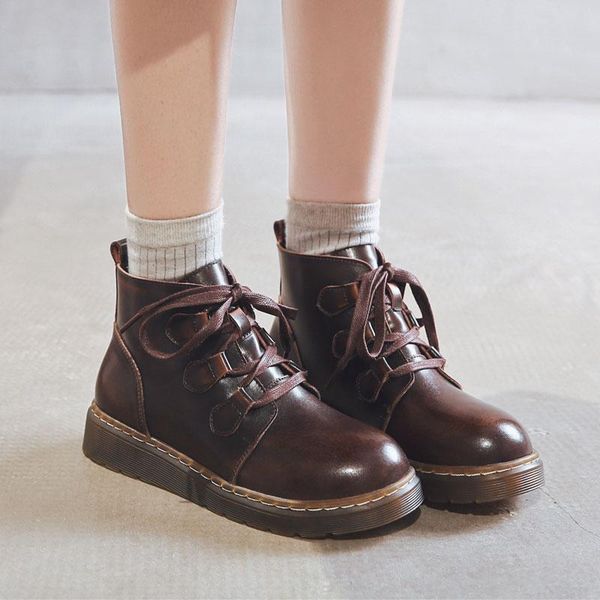 women's retro british boots plus velvet winter japanese style student girls casual ankle leather shoes spring autumn, Black
women's retro british boots plus velvet winter japanese style student girls casual ankle leather shoes spring autumn, Black