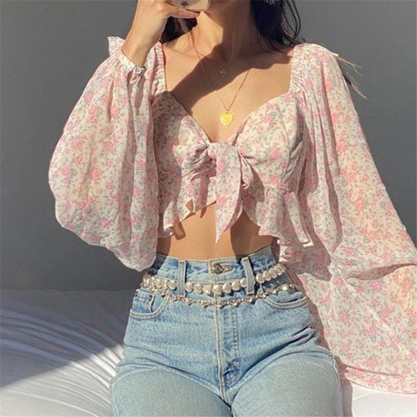women's t-shirt elegant summer long-sleeve chiffon crop floral printed flared sleeves loose high waist ruffle front tie-up pullover, White
women's t-shirt elegant summer long-sleeve chiffon crop floral printed flared sleeves loose high waist ruffle front tie-up pullover, White