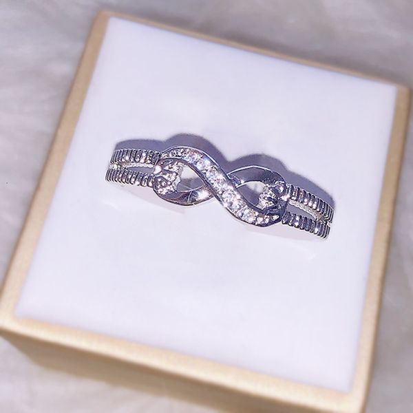 sui bao's creative diamond inlaid 8-character fashion women's engagement ring, Silver
sui bao's creative diamond inlaid 8-character fashion women's engagement ring, Silver