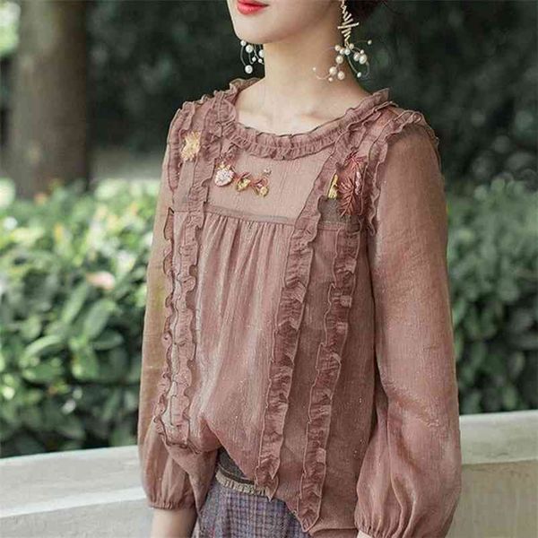 women's spring autumn style chiffon blouses shirt o-neck ruffles solid color long sleeve korean casual df3929 210401, White 
women's spring autumn style chiffon blouses shirt o-neck ruffles solid color long sleeve korean casual df3929 210401, White