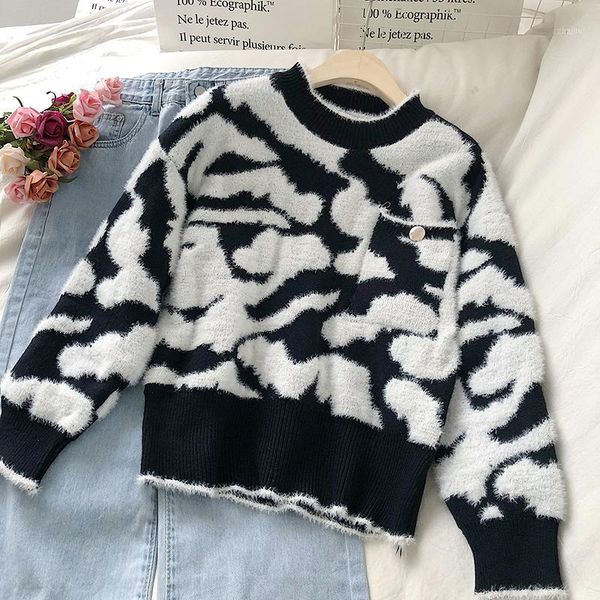 women's sweaters vintage chic thick hit color leopard women pullovers korean o neck long sleeve sueter mujer winter streetwear knitwear, White;black
women's sweaters vintage chic thick hit color leopard women pullovers korean o neck long sleeve sueter mujer winter streetwear knitwear, White;black