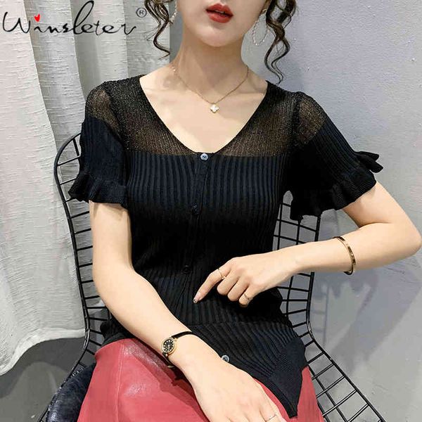 women's t-shirt summer korean clothes knit button fashion patchwork irregularity women short sleeve ruffles tees 2021 t1, White
women's t-shirt summer korean clothes knit button fashion patchwork irregularity women short sleeve ruffles tees 2021 t1, White
