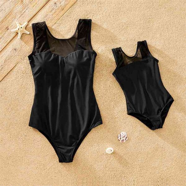 summer net yarn black matching swimsuits for mom and me 210528, Blue 
summer net yarn black matching swimsuits for mom and me 210528, Blue