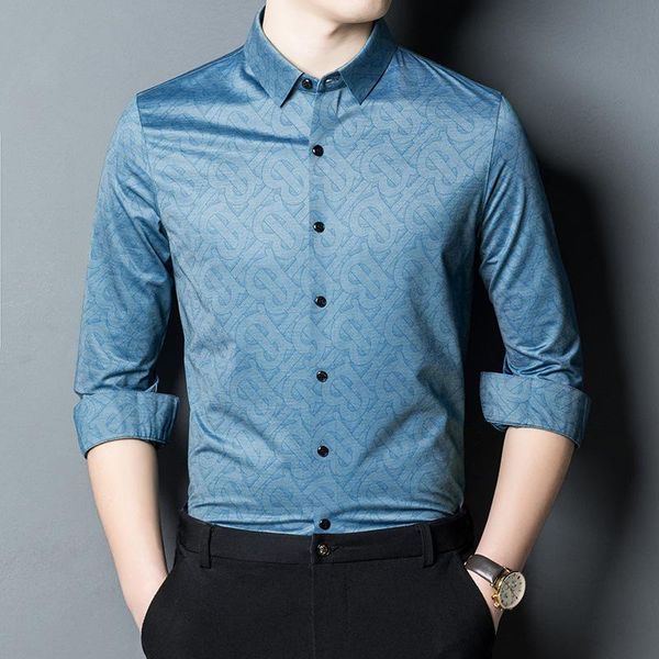 men's dress shirts silk long sleeve cardigan shirt 2021 spring fashion business printed, White;black
men's dress shirts silk long sleeve cardigan shirt 2021 spring fashion business printed, White;black