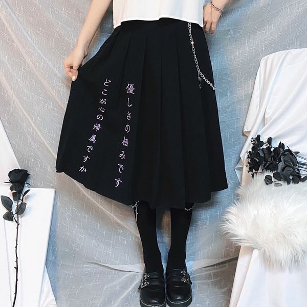 japanese harajuku embroidery letter women skirts gothic streetwear cosplay jk black school pleated knee length punk chain skirt
japanese harajuku embroidery letter women skirts gothic streetwear cosplay jk black school pleated knee length punk chain skirt