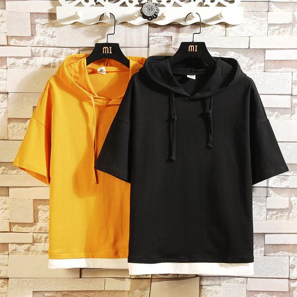 men's t-shirts 2021 spring summer student couple sports short-sleeved t-shirt youth fake two casual hooded men, White;black
men's t-shirts 2021 spring summer student couple sports short-sleeved t-shirt youth fake two casual hooded men, White;black