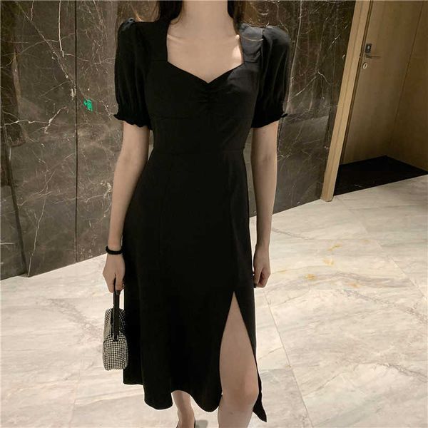 two piece dress vintage square collar summer black women short sleeve casual party high waist french long split 2021 z345 ixo, White
two piece dress vintage square collar summer black women short sleeve casual party high waist french long split 2021 z345 ixo, White