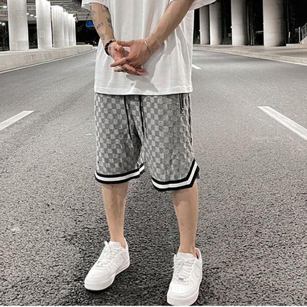 men's shorts summer checkerboard loose casual drawstring mens high street pockets oversize baggy five point pants, White;black
men's shorts summer checkerboard loose casual drawstring mens high street pockets oversize baggy five point pants, White;black