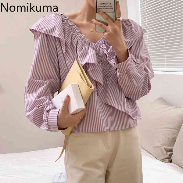 nomikuma blusas ruffle patchwork striped shirts women v neck long sleeve blouse casual all-match korean chic chemises femme 210514, White
nomikuma blusas ruffle patchwork striped shirts women v neck long sleeve blouse casual all-match korean chic chemises femme 210514, White