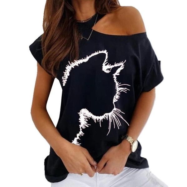 women's t-shirt women t shirt abstract cat print hollow out clothing girls o neck short sleeve summer casual tees, White
women's t-shirt women t shirt abstract cat print hollow out clothing girls o neck short sleeve summer casual tees, White