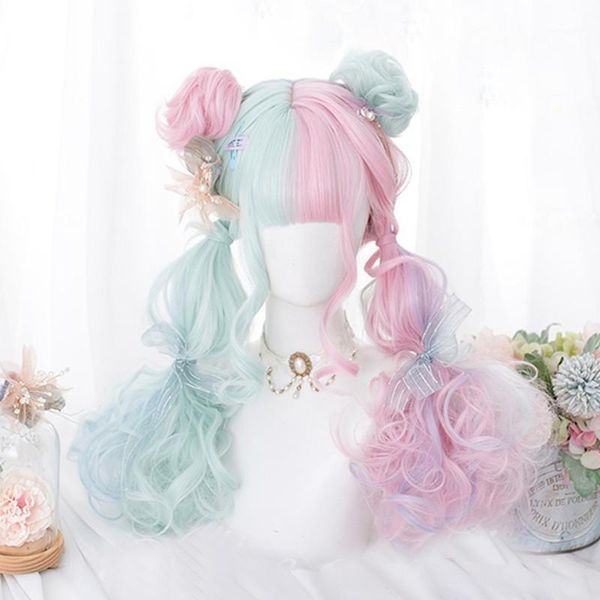 cosplaysalon 57cm lolita makaron color pink mixed mint green blue ombre long curly bangs cute synthetic buns cosplay wig1, Black
cosplaysalon 57cm lolita makaron color pink mixed mint green blue ombre long curly bangs cute synthetic buns cosplay wig1, Black