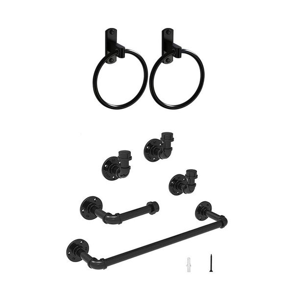 pcs towel ring hand holder black & 1 set industrial pipe bathroom racks