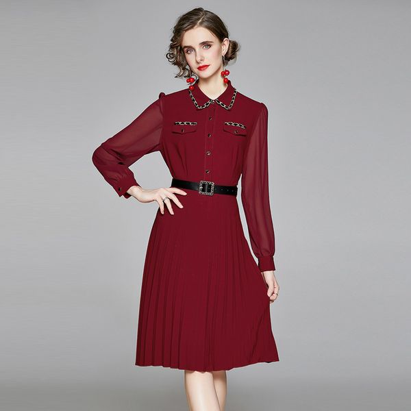 women spring designer elegant belted beading chiffon shirt dress fashion office party robe female vintage pleated dress vestidos 210525, Black;gray
women spring designer elegant belted beading chiffon shirt dress fashion office party robe female vintage pleated dress vestidos 210525, Black;gray