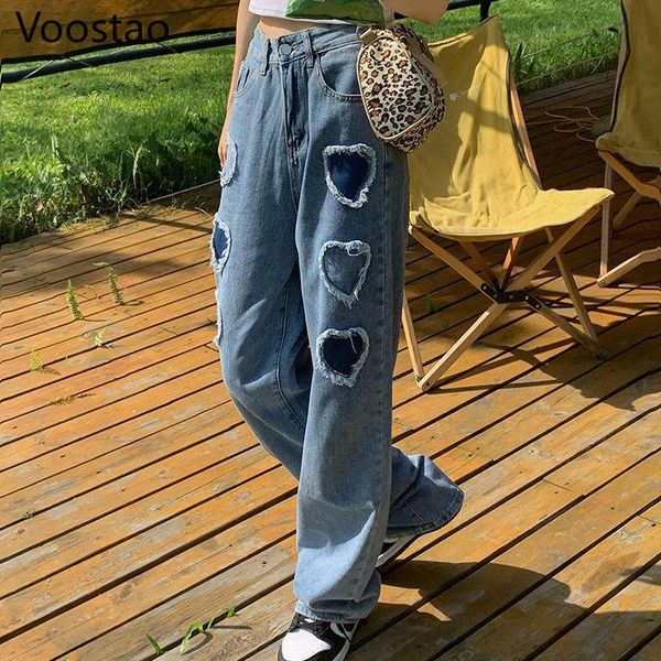 women's jeans harajuku high waist denim pants women street tassels love heart patchwork wide leg female straight trousers, Blue
women's jeans harajuku high waist denim pants women street tassels love heart patchwork wide leg female straight trousers, Blue