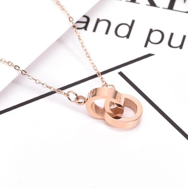 pendant necklaces japan south korea simple rose gold double ring necklace ins short fashion titanium steel clavicle, Silver
pendant necklaces japan south korea simple rose gold double ring necklace ins short fashion titanium steel clavicle, Silver