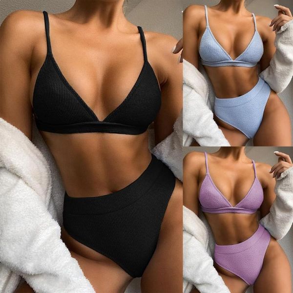 women's swimwear high waist bikini solid pure color simple triangle split swimsuit brazilian set bathing beach suit 2021, White;black
women's swimwear high waist bikini solid pure color simple triangle split swimsuit brazilian set bathing beach suit 2021, White;black