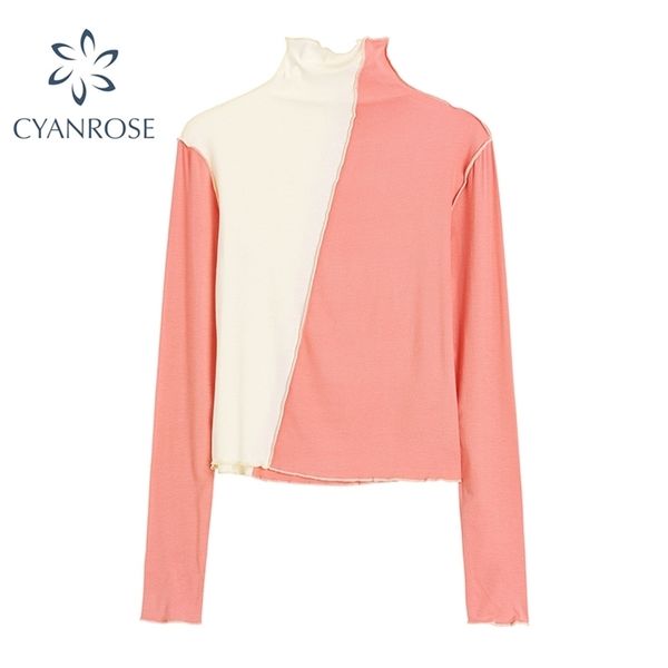 long sleeve tees women irregular colors spliced mock neck streetwear bodycon t shirt lady fashion korean spring ulzzang 210515, White
long sleeve tees women irregular colors spliced mock neck streetwear bodycon t shirt lady fashion korean spring ulzzang 210515, White