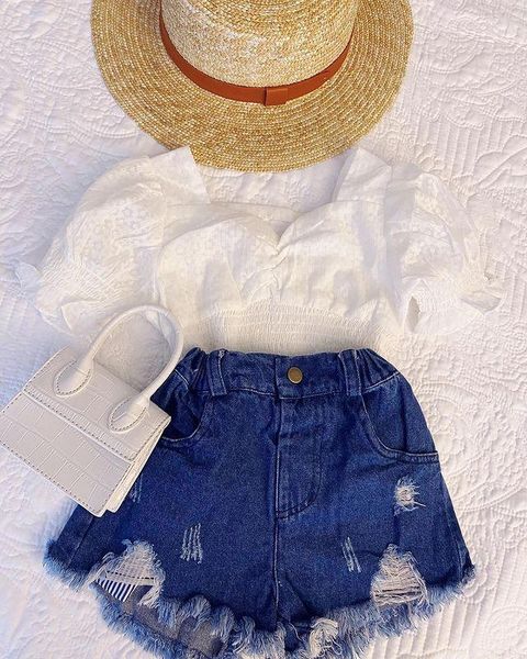 2-7y fashion children girls summer clothing sets 2pcs white mesh puff sleeve shirts +ripped hole jeans shorts casual suits
2-7y fashion children girls summer clothing sets 2pcs white mesh puff sleeve shirts +ripped hole jeans shorts casual suits
