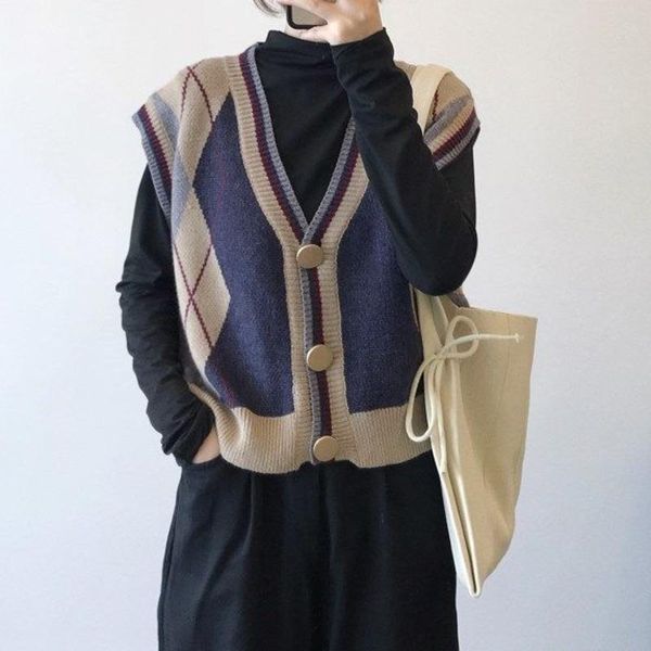 women's vests marubof retro knitted vest women sleeveless cardigans loose vintage sweater waistcoat female autumn clothes korea ladies, Black;white
women's vests marubof retro knitted vest women sleeveless cardigans loose vintage sweater waistcoat female autumn clothes korea ladies, Black;white