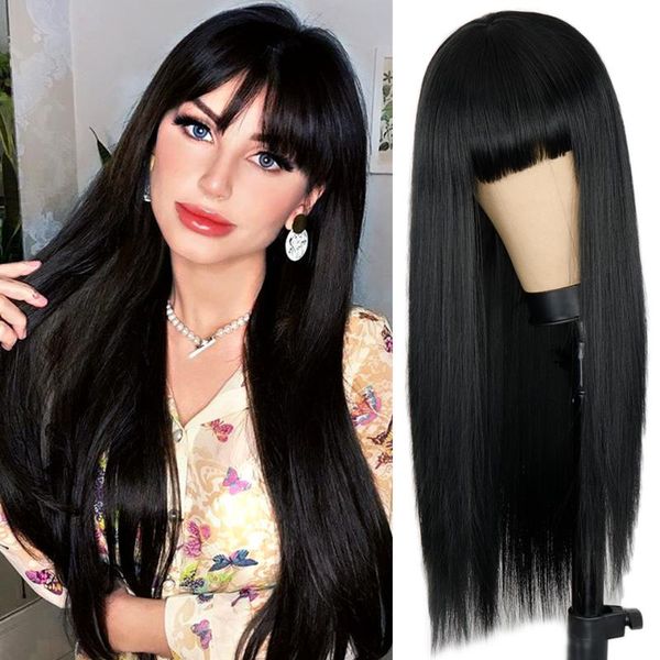 synthetic wigs long black straight wig with bangs for women natural hair heat resistant
synthetic wigs long black straight wig with bangs for women natural hair heat resistant