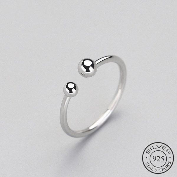 trendy minimalist beads adjustable ring real 925 sterling silver fine jewelry for women party accessories gift cluster rings, Golden;silver