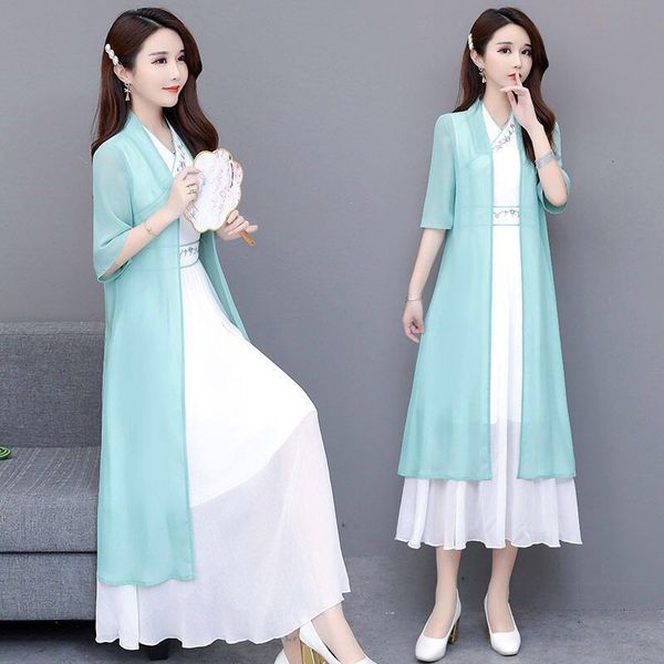 casual dresses large size women's hanfu chinese style elegant two-piece set woman summer chiffon party vestidos b92r, Black;gray
casual dresses large size women's hanfu chinese style elegant two-piece set woman summer chiffon party vestidos b92r, Black;gray