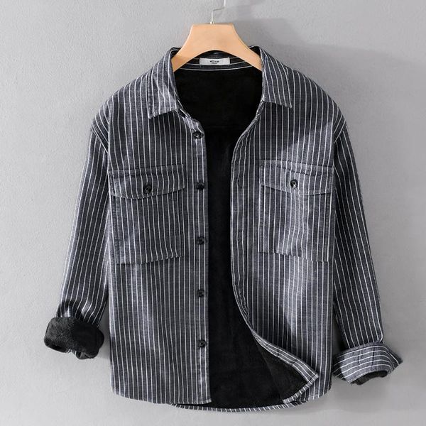 men's casual shirts designer long-sleeved stripe black plus velvet thickening men brand double pockets warm shirt for chemise, White;black
men's casual shirts designer long-sleeved stripe black plus velvet thickening men brand double pockets warm shirt for chemise, White;black