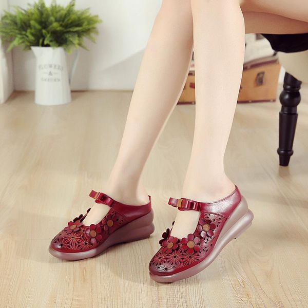 spring pure handmade leather women's shoes national style flower hollow out slippers breathable mother's dress, Black
spring pure handmade leather women's shoes national style flower hollow out slippers breathable mother's dress, Black