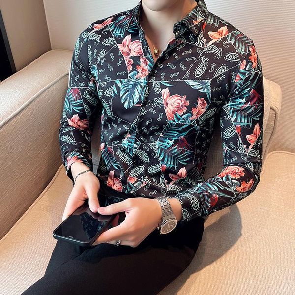 men's casual shirts vintage flower for men autumn long sleeve slim fit business dress shirt social party male clothing streetwear, White;black
men's casual shirts vintage flower for men autumn long sleeve slim fit business dress shirt social party male clothing streetwear, White;black