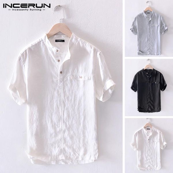 men's casual shirts incerun short sleeve men shirt cotton stand collar harajuku fashion brand 2021 breathable camisas streetwear, White;black
men's casual shirts incerun short sleeve men shirt cotton stand collar harajuku fashion brand 2021 breathable camisas streetwear, White;black