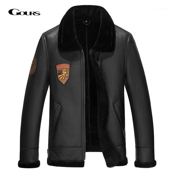 men's leather & faux gours winter genuine jackets men fashion brown real shearling sheepskin long coat with natural wool lining warm gs, Black
men's leather & faux gours winter genuine jackets men fashion brown real shearling sheepskin long coat with natural wool lining warm gs, Black