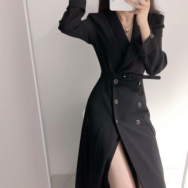 casual dresses breasted long dress 2021 fashion white black office lady vestidos autumn women elegant blazer female split solid double, Black;gray
casual dresses breasted long dress 2021 fashion white black office lady vestidos autumn women elegant blazer female split solid double, Black;gray