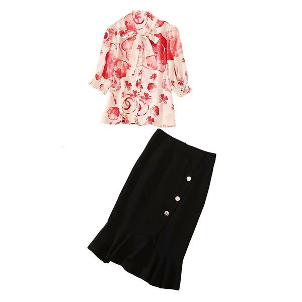 summer vintage style printing medium bow knot black sleeve fine fishtail stocking skirt women two-piece
summer vintage style printing medium bow knot black sleeve fine fishtail stocking skirt women two-piece