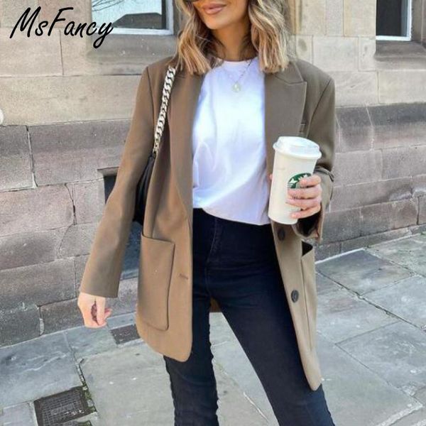 women's suits & blazers msfancy fall vintage blazer women 2021 pockets single breasted tailleur femme loose jacket casual outfit, White;black
women's suits & blazers msfancy fall vintage blazer women 2021 pockets single breasted tailleur femme loose jacket casual outfit, White;black