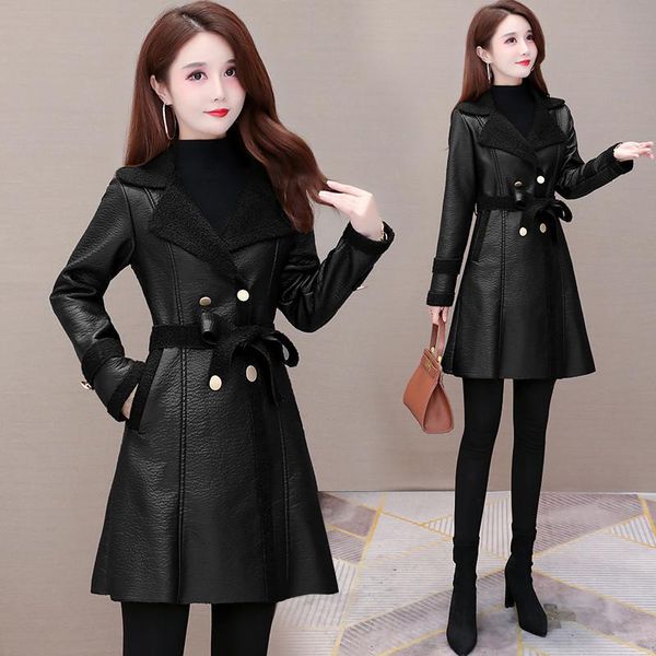 women's leather & faux 2022 winter jacket women sheep shearing fur collar mid-length coat female plus size thick warm outerwear g1639, Black
women's leather & faux 2022 winter jacket women sheep shearing fur collar mid-length coat female plus size thick warm outerwear g1639, Black