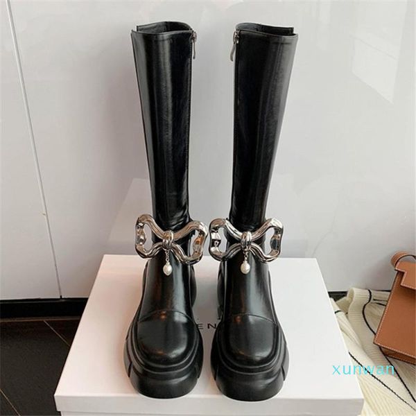 boots 2022 celebrity pearls bow knot genuine leather knee high women chunky platform heels combat party dress shoes, Black
boots 2022 celebrity pearls bow knot genuine leather knee high women chunky platform heels combat party dress shoes, Black