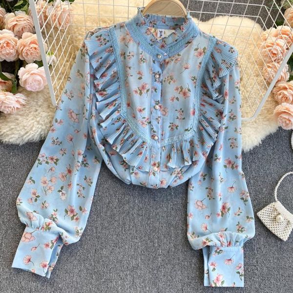 women's blouses & shirts women summer chiffon blouse 2021 floral print long sleeve stand collar ruffles loose casual lace patchwork blu, White
women's blouses & shirts women summer chiffon blouse 2021 floral print long sleeve stand collar ruffles loose casual lace patchwork blu, White