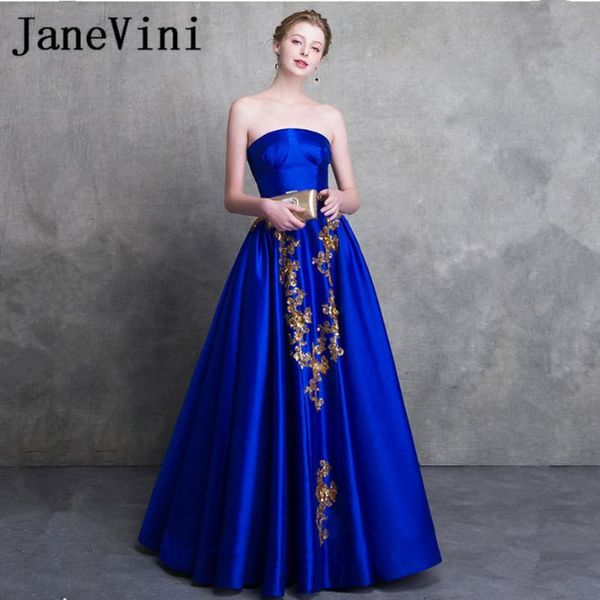 party dresses janevini gorgeous a line royal blue long prom strapless gold appliques beaded backless satin evening formal gowns, White;black
party dresses janevini gorgeous a line royal blue long prom strapless gold appliques beaded backless satin evening formal gowns, White;black